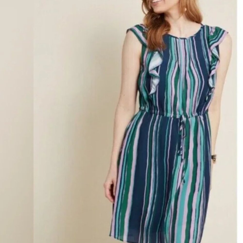 Striped Ruffle Dress ModCloth Sheath Casual‎ Dress Size 1X